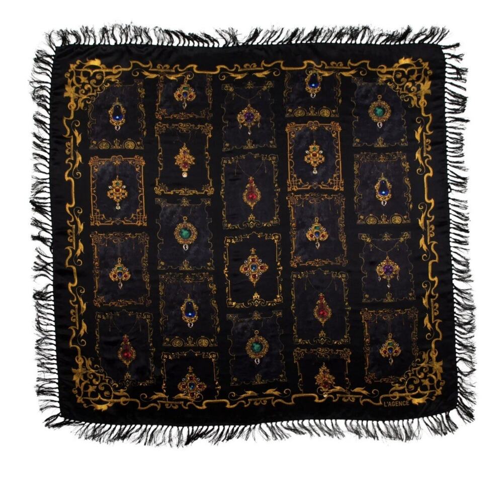 L’Agence Black Silk Jewel Printed Scarf 40”
